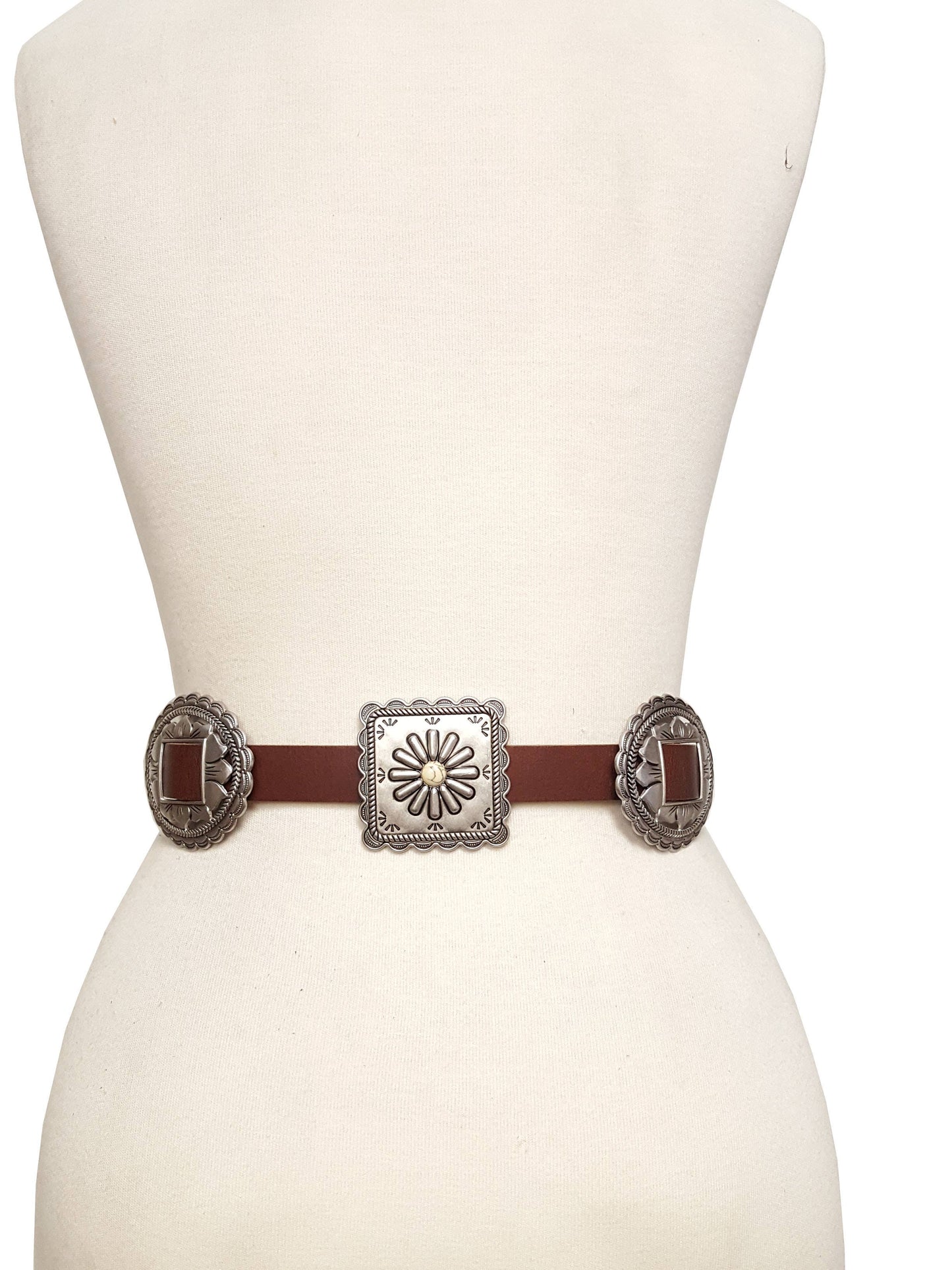 Western Alternating Concho Belt in Genuine Cowhide Leather