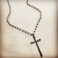 White Turquoise Long Beaded Necklace with Antique Copper Cross