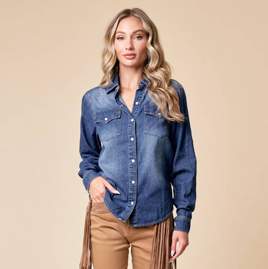 Western Dark Wash Snap Front Denim Shirt