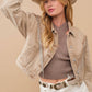 Denim Waist Length Rhinestone Fringe Jacket in Tan