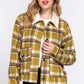 Faux Fur Collar Olive Plaid Shacket