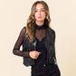 Black Faux Leather Sparkle Fringe Vest