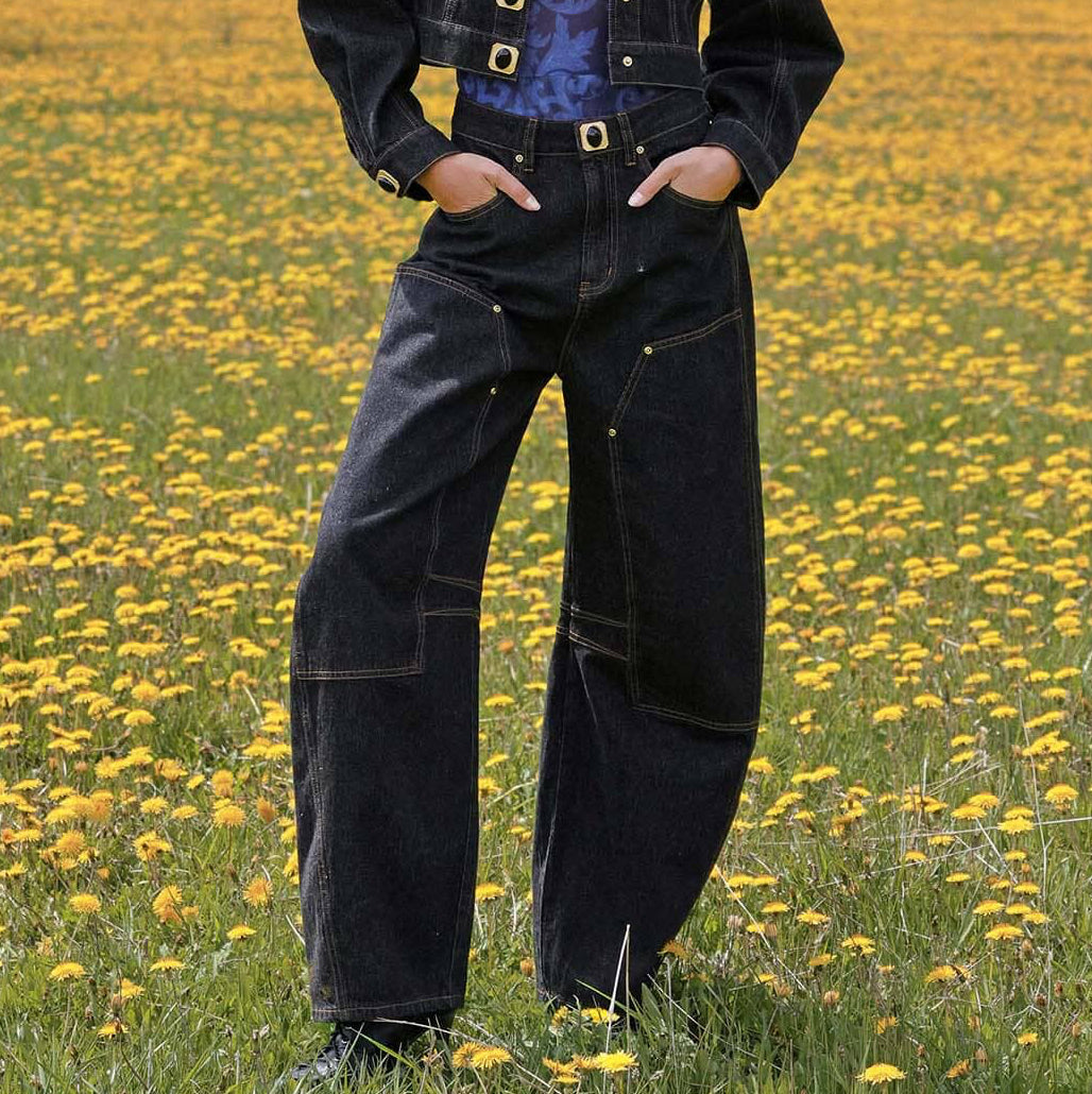 Novelty Button Barrel Leg Jeans