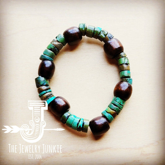 *Genuine Natural Turquoise and Wood Stretch Bracelet