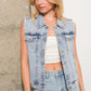 Garment Washed Rhinestone Embellished Denim Vest