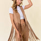 Tan Studded Long Fringe Faux Suede Vest