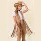 Tan Studded Long Fringe Faux Suede Vest