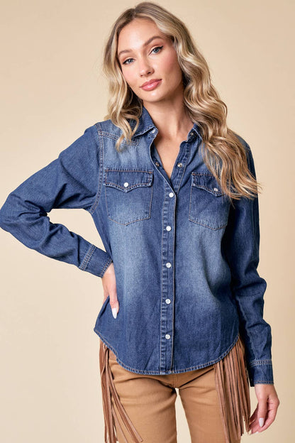 Western Dark Wash Snap Front Denim Shirt