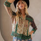 Lace Detailed Button Down Cropped Boho Cowgirl Shirt