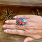 Adjustable Ring – Pink Dahlia Stone – Sterling Silver – Tia Long Navajo Handmade