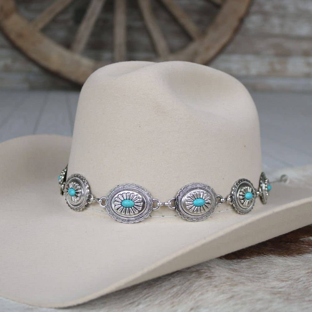 Silver Concho Hat Band with Turquoise Stone display picture 2