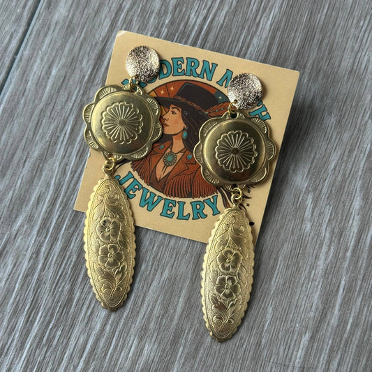 Decorative Brass Concho Earrings Lainey Wilson