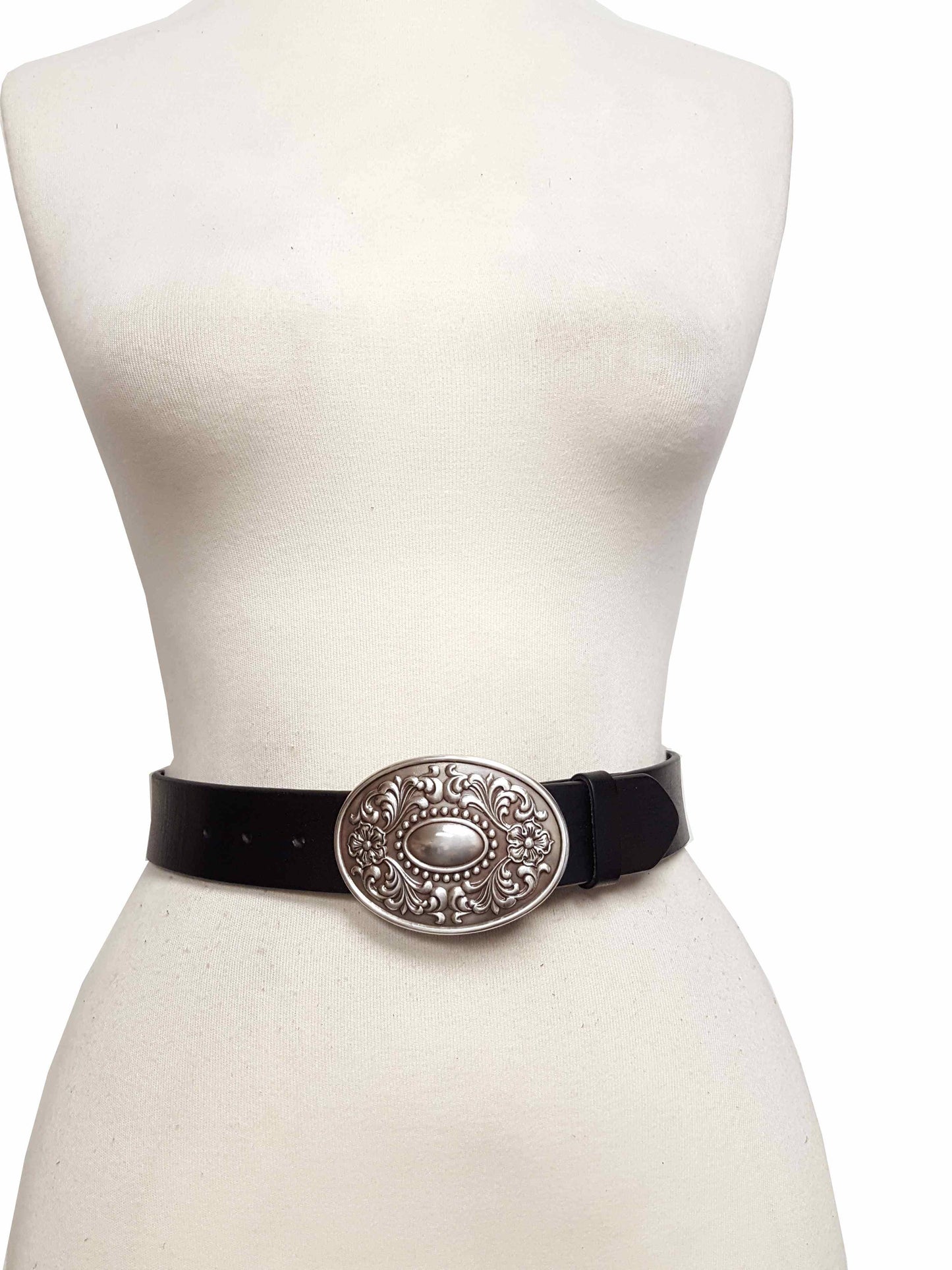 Genuine Leather Belt with Removable Western Floral Buckle