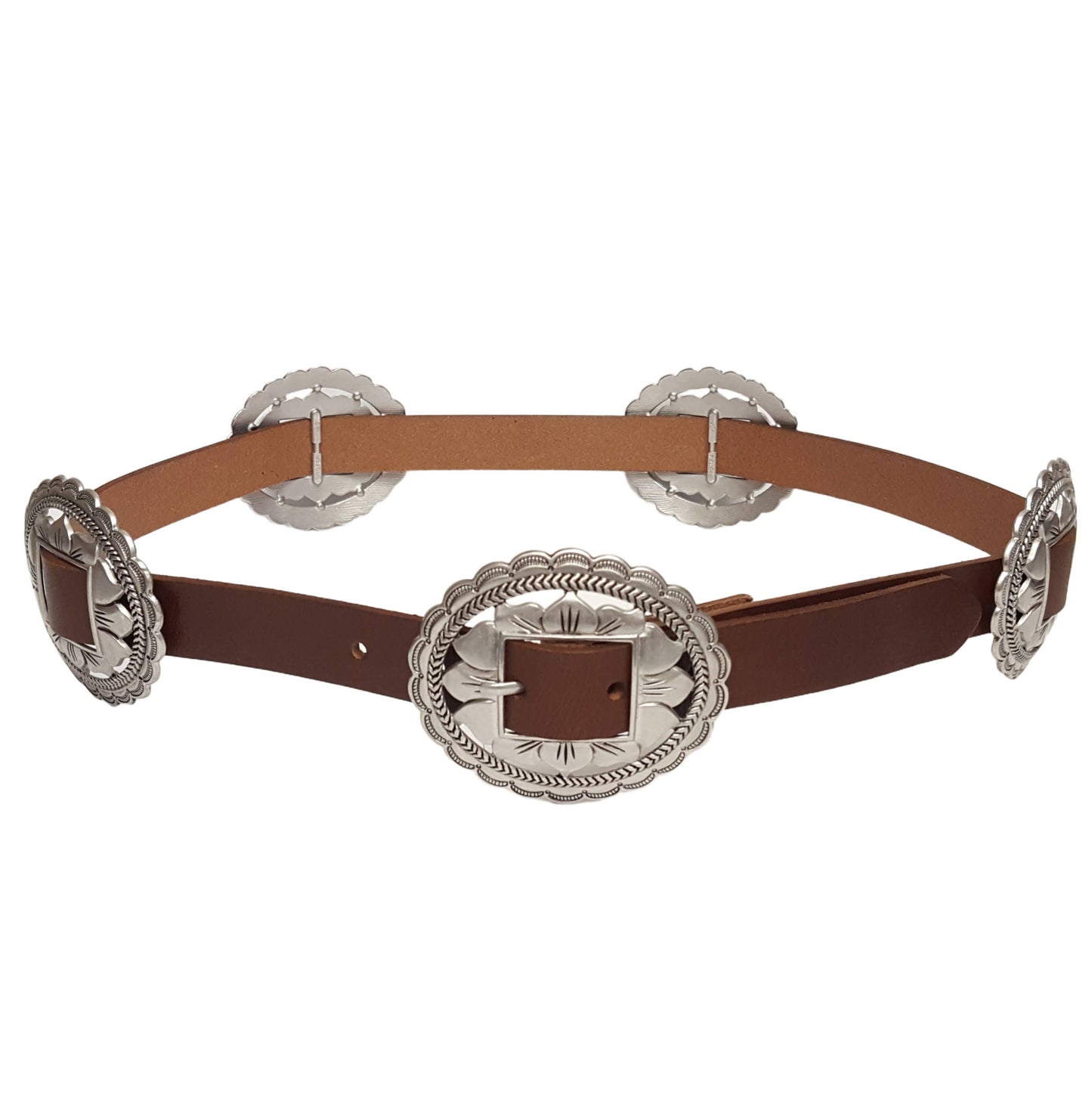Genuine Leather Western Belt with Oval Floral Concho