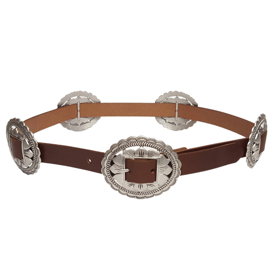 Genuine Leather Western Belt with Oval Floral Concho