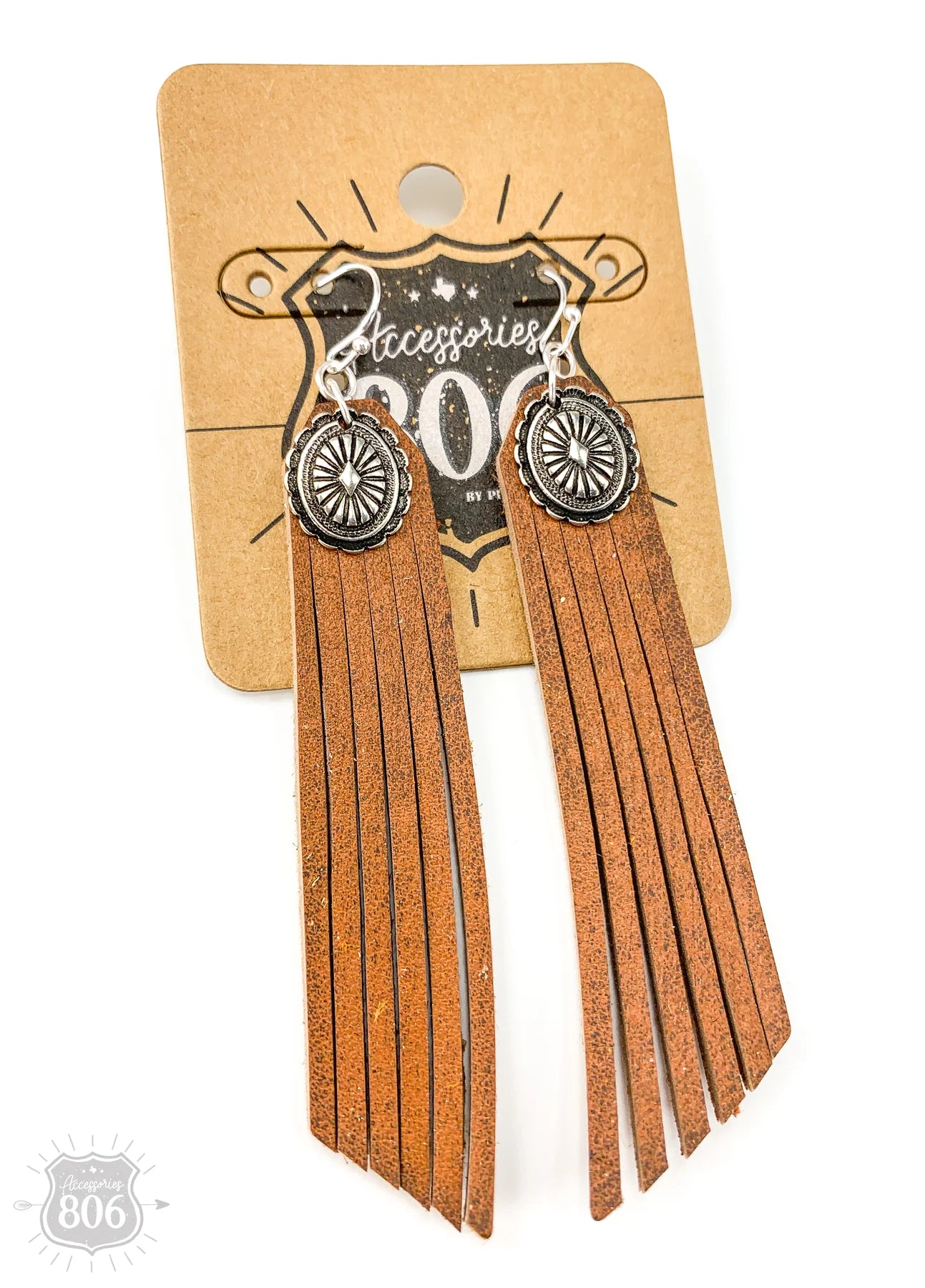 Silver Concho & Leather Fringe Earrings - Cowgirl Jewelry