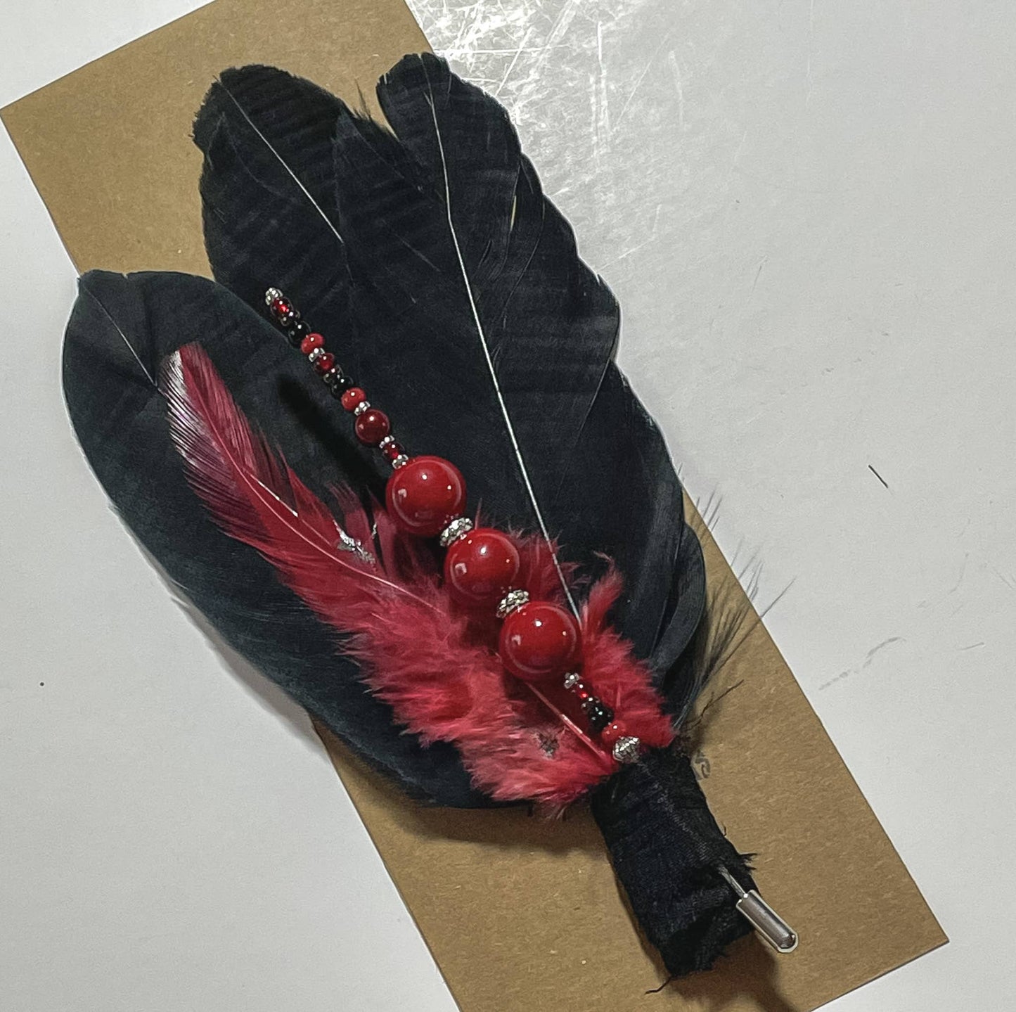 Red and Black Hat Pin Feather Combination