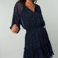 Paisley Dolman Sleeve Smocked Tiered Navy Mini Dress