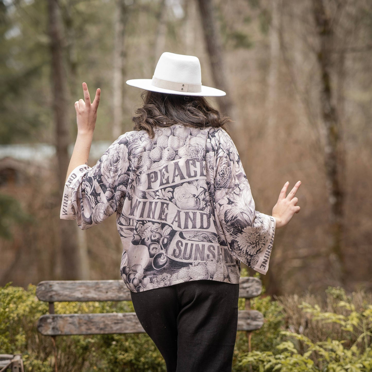 Peace Wine and Sunshine Cropped Bamboo Boho Kimono Cardigan