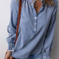 Frilled Raw Hem Half Buttoned Denim Top