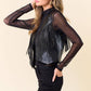 Black Faux Leather Sparkle Fringe Vest