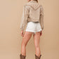 Denim Waist Length Rhinestone Fringe Jacket in Tan