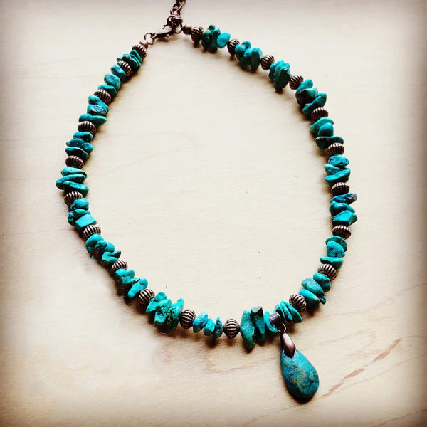 Genuine Turquoise Necklace with Natural Teardrop Pendant