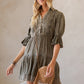 Vintage Romance: Stone-Washed Baby Doll Dress with V-Neck