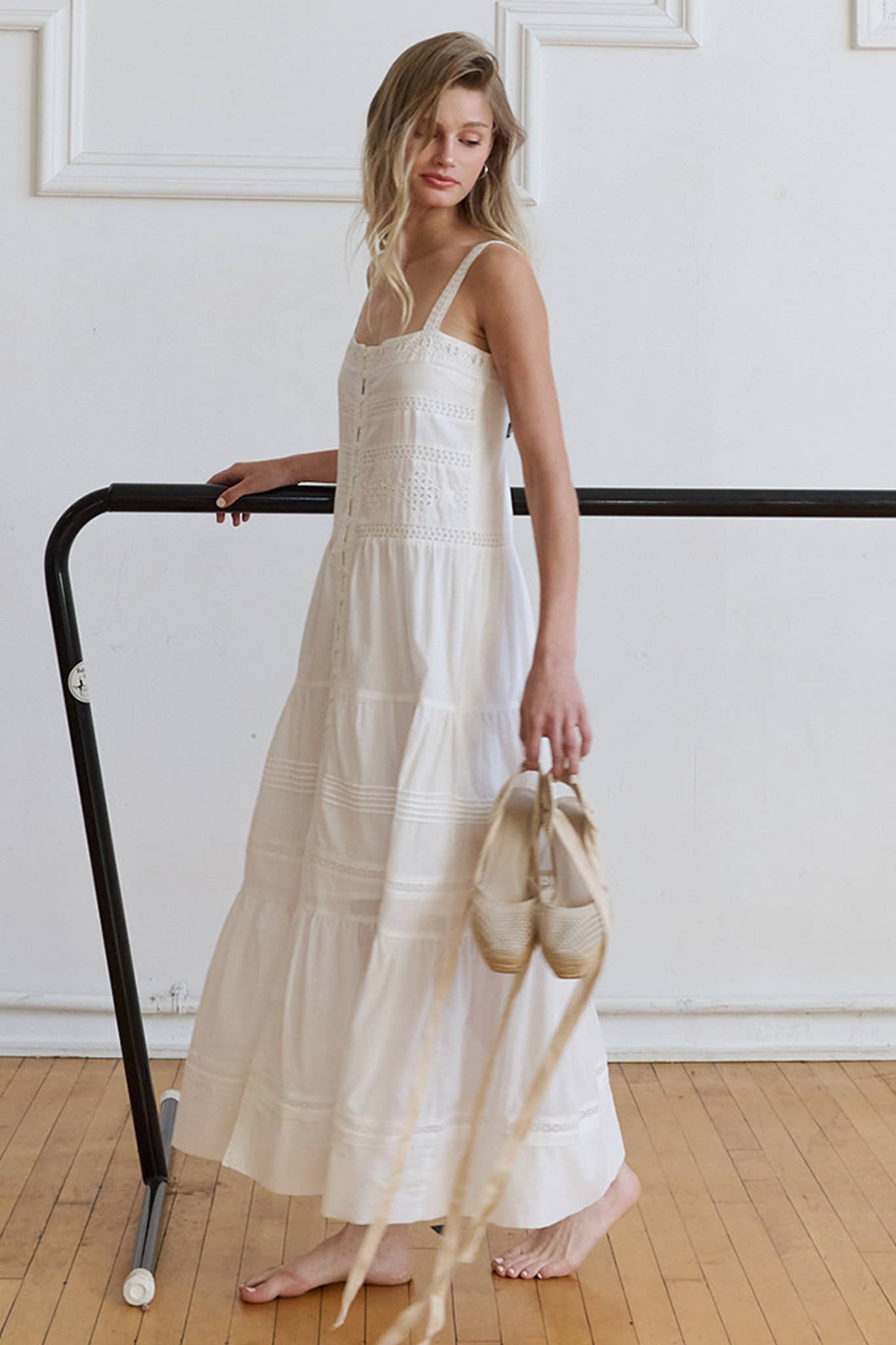 Romantic Tiered Woven Maxi with Lace Trim Dress