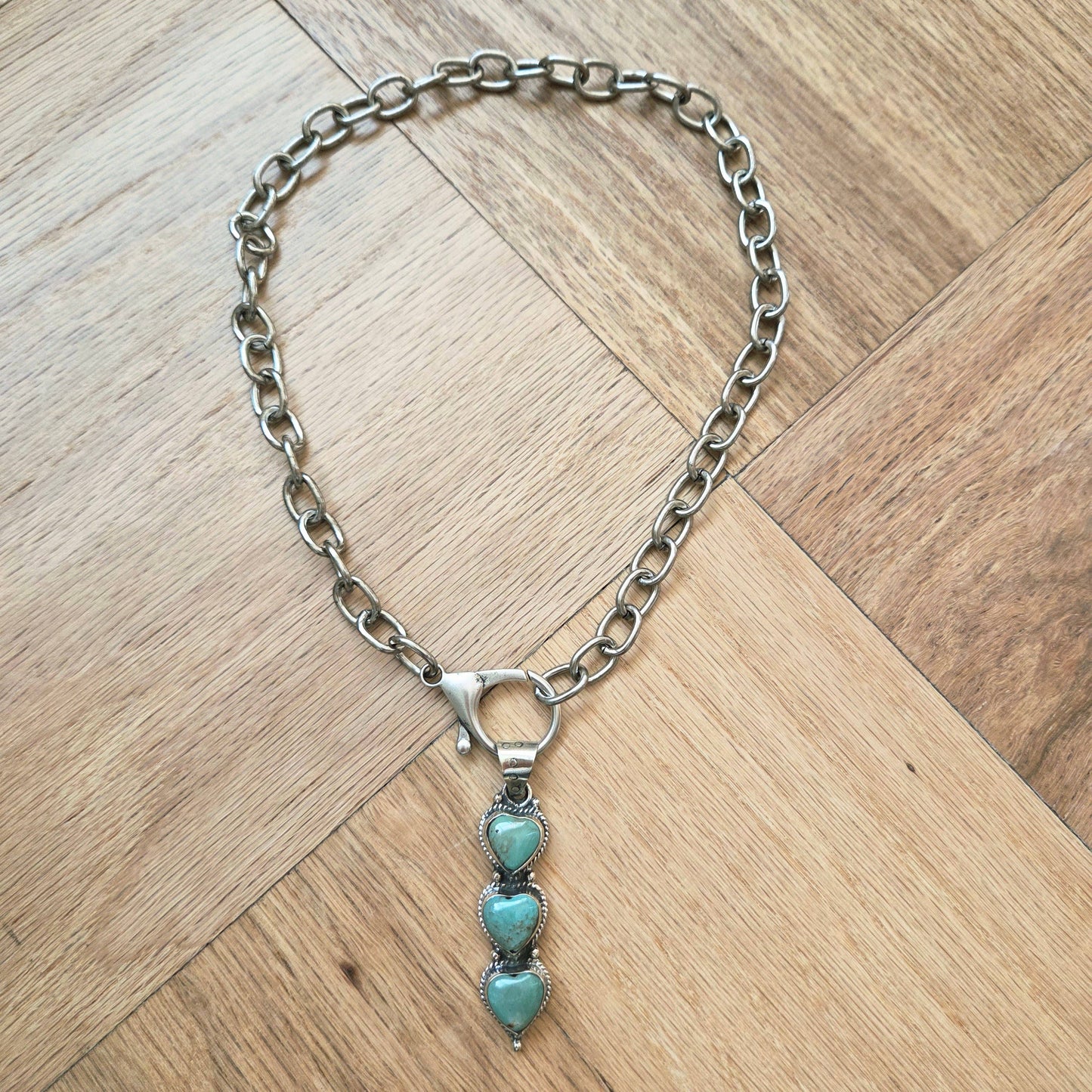 Genuine Turquoise Hearts Tibetan Pendant Chain Necklace