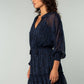 Paisley Dolman Sleeve Smocked Tiered Navy Mini Dress