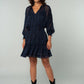 Paisley Dolman Sleeve Smocked Tiered Navy Mini Dress