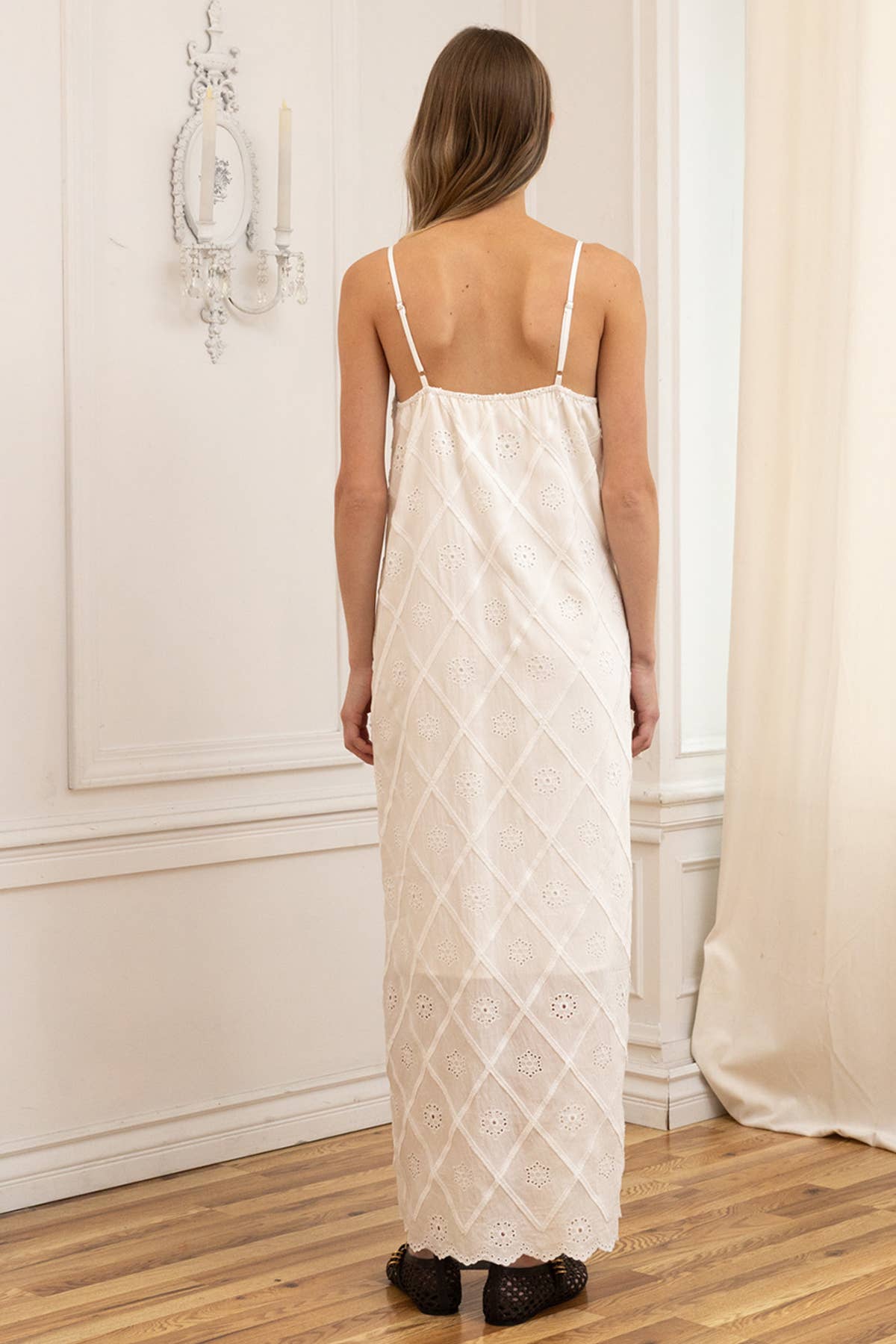 Embroidered Eyelet Cami Maxi Dress