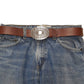Genuine Leather Belt with Removable Western Floral Buckle