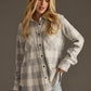 Light Gray & White Plaid Button Up Flannel for Women