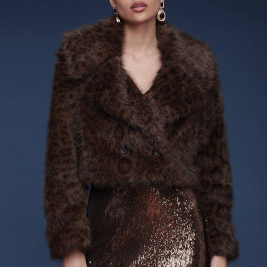 Leopard Faux Fur Cropped Coat