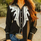 Black Button Down Shirt with White Embroidery Yoke