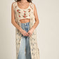 Crochet Open Front Tie Tassel Maxi Cardigan