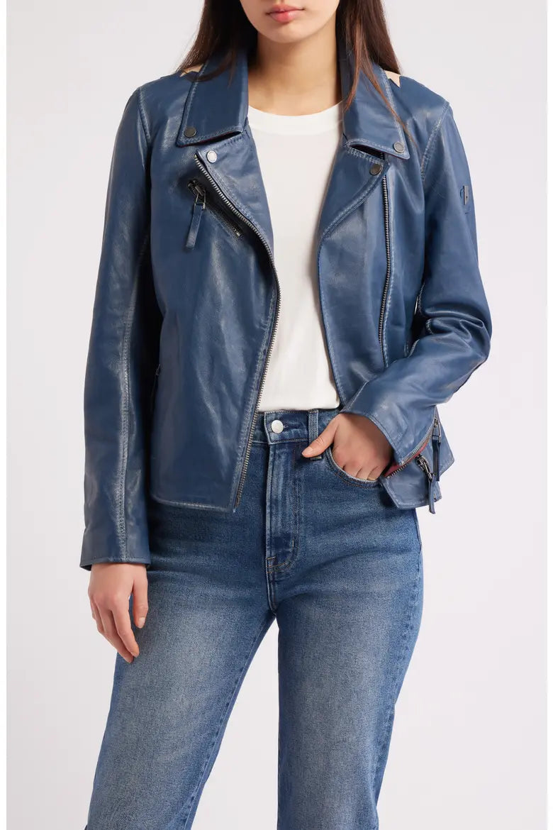 Christy Star Leather Jacket by Mauritius in Americana Blue