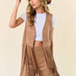 Tan Studded Long Fringe Faux Suede Vest