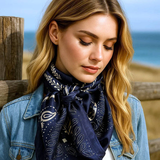 Blue and Cream Paisley Wild Rag Scarf for Cowgirls