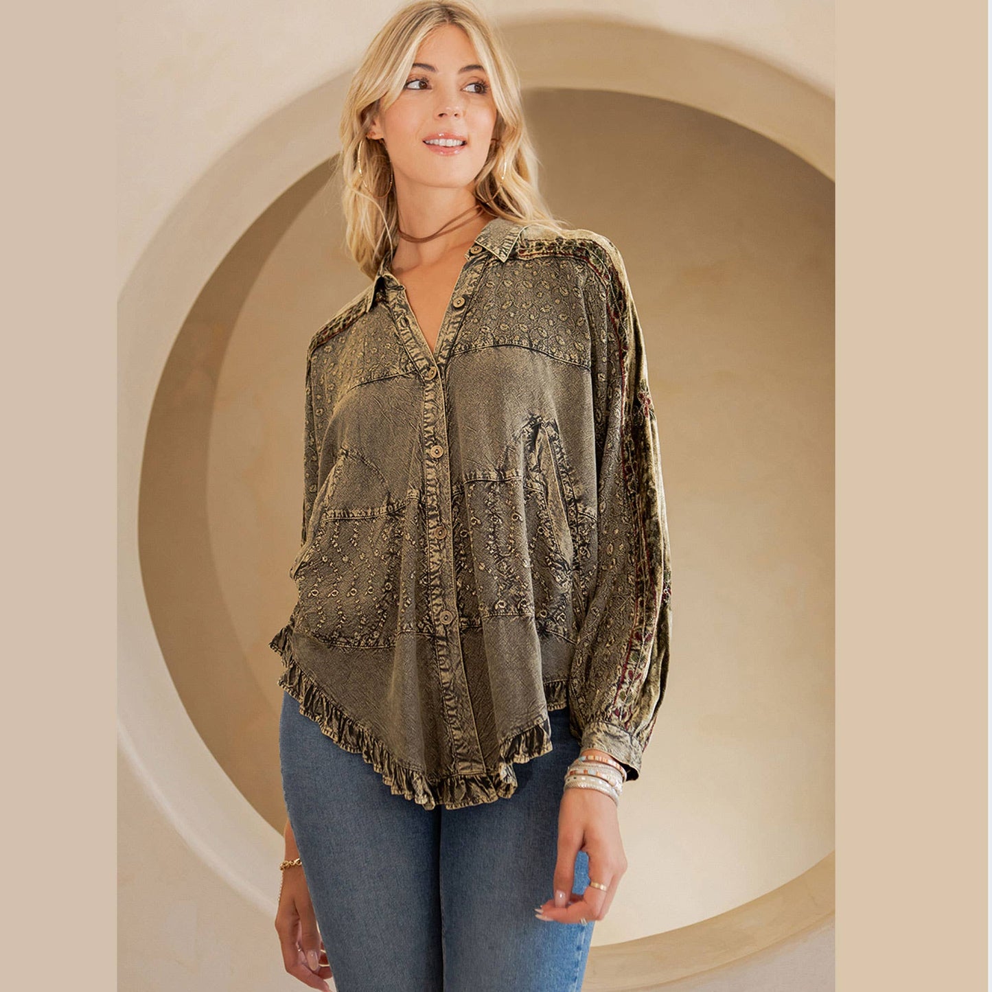 Bohemian Elegance Stonewashed Rayon Oversized Top