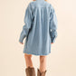 Rhinestone Gem Oversized Denim Tunic Shirt at Bourbon Cowgirl