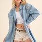 Rhinestone Gem Oversized Denim Tunic Shirt at Bourbon Cowgirl