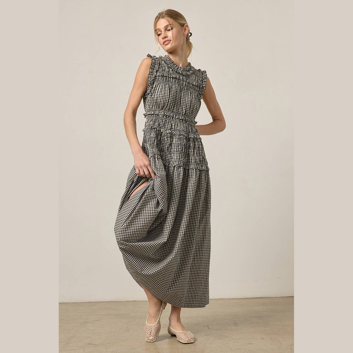 Smocked Gingham Maxi Dress