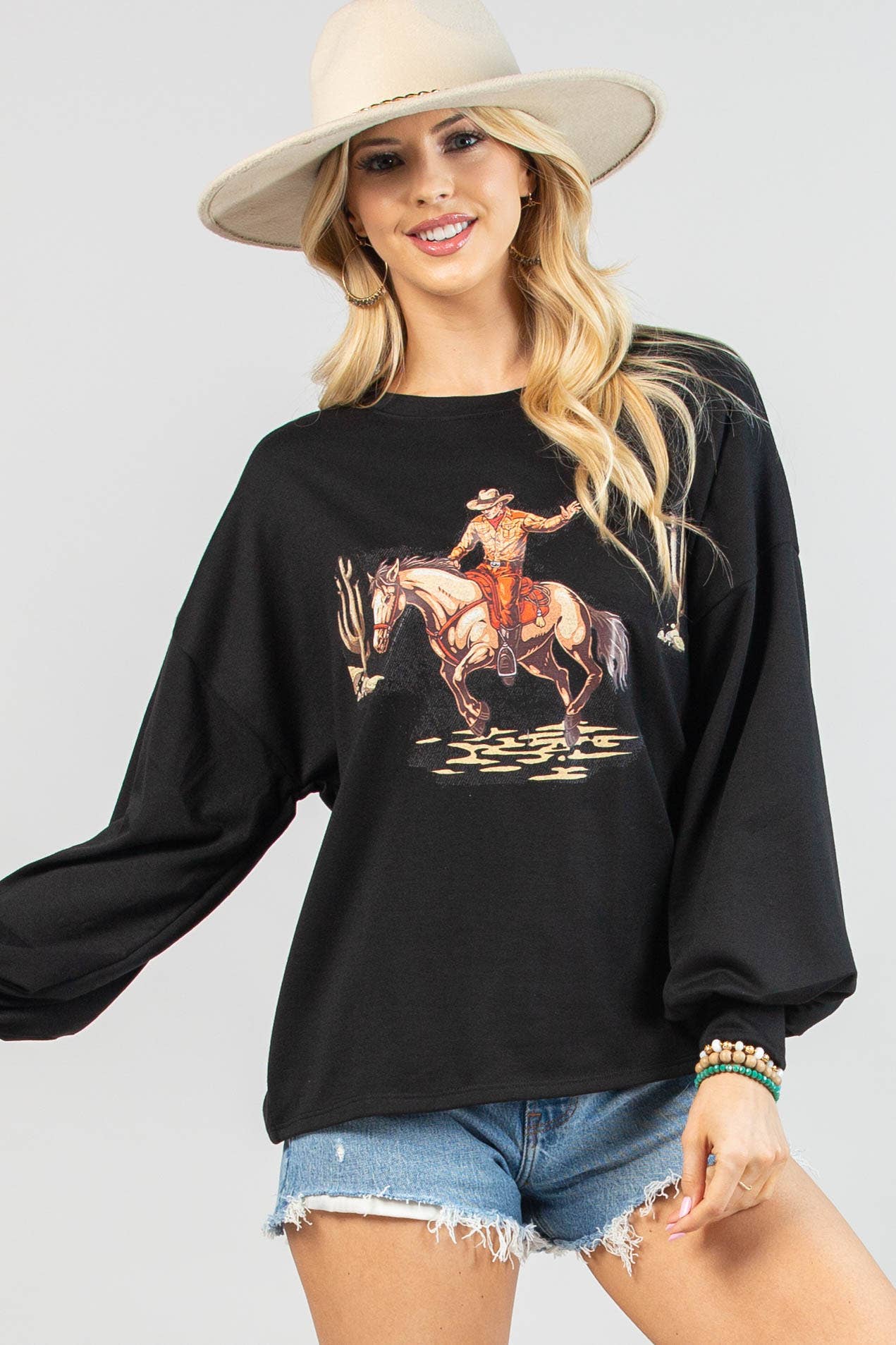 Western Vintage Cowboy & Horse Graphic Sweatshirt at Bourbon Cowgirl
