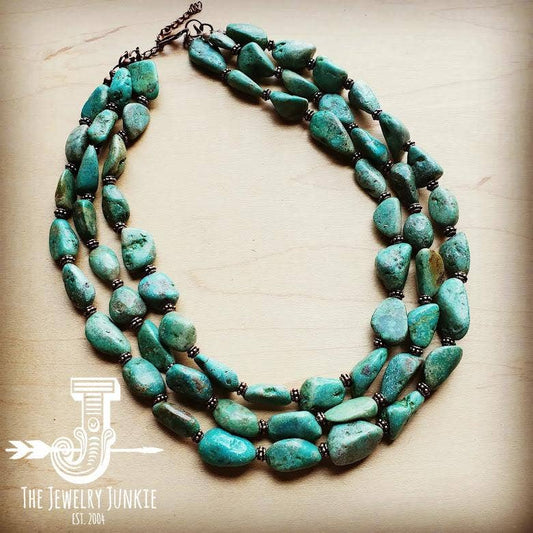 Large Triple Strand Natural Turquoise Copper Collar Necklace