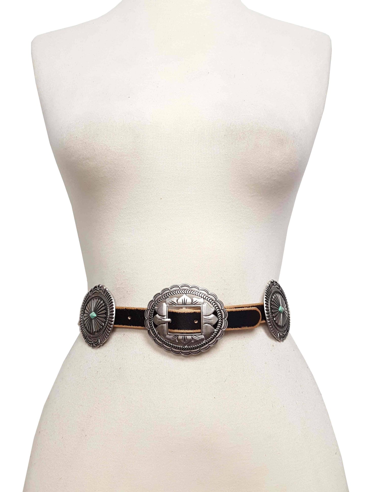 Western Genuine Distressed Leather Belt with Oval Concho