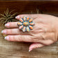 Mojave Spiny & Turquoise Flower Adjustable Ring – Sterling Silver, Made in USA