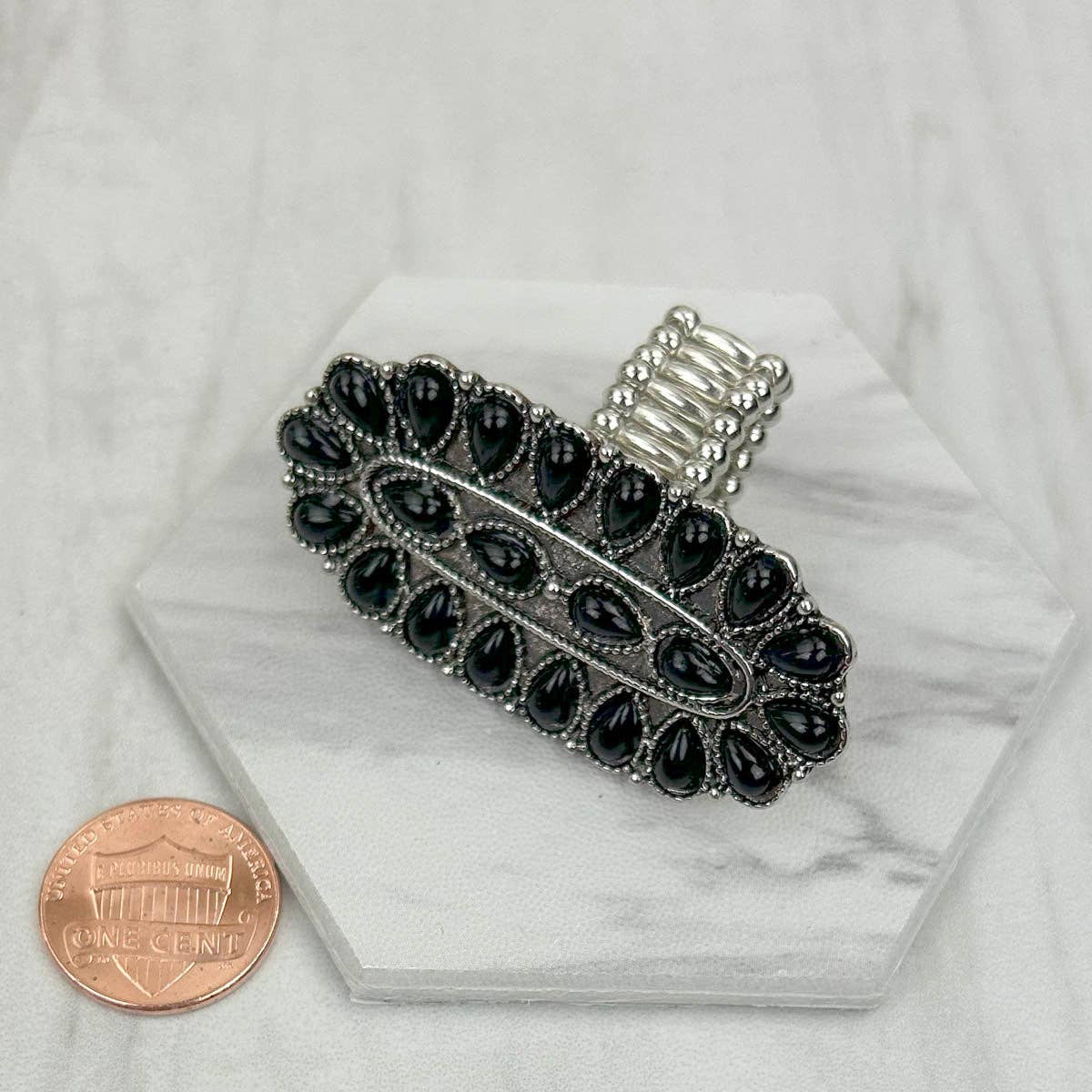Silver with Black Stone Concho Stretch Ring